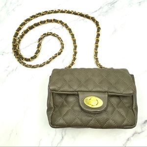 Grey Quilted Gold Chain Crossbody Purse